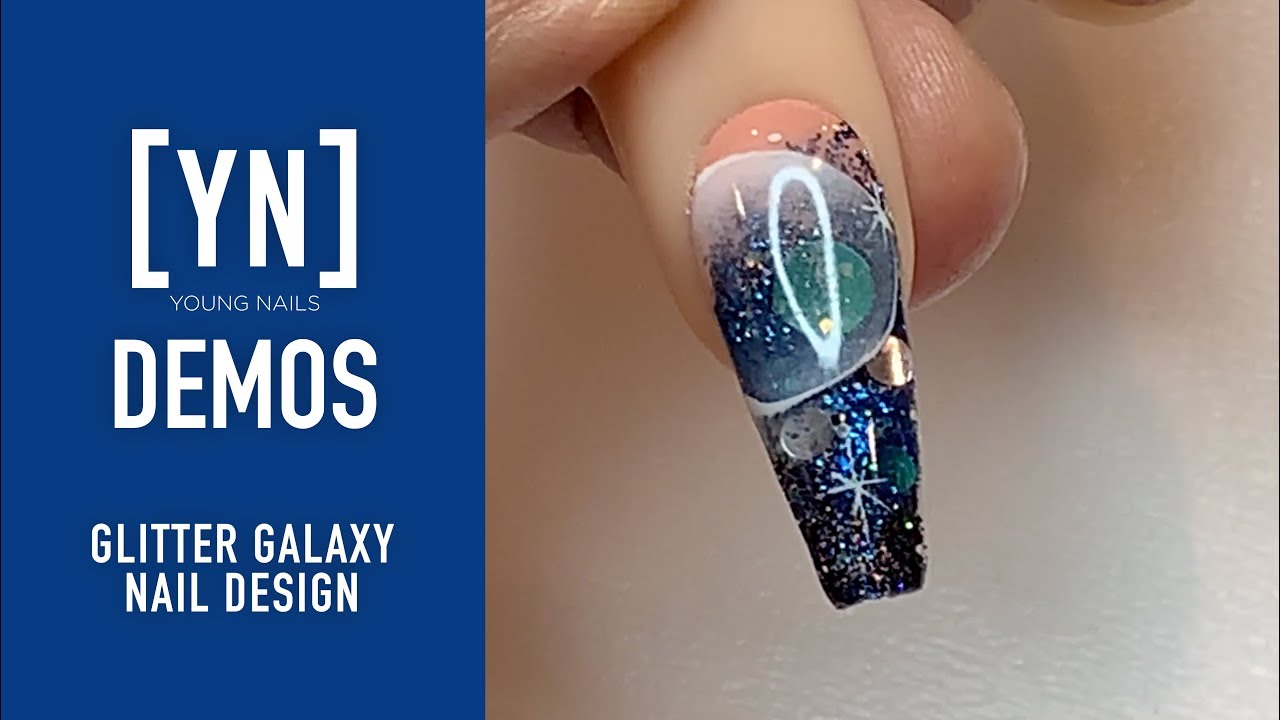Young Nails Nail Demo - Glitter Galaxy Nail Design - Acrylic/Mission Control Color Gel