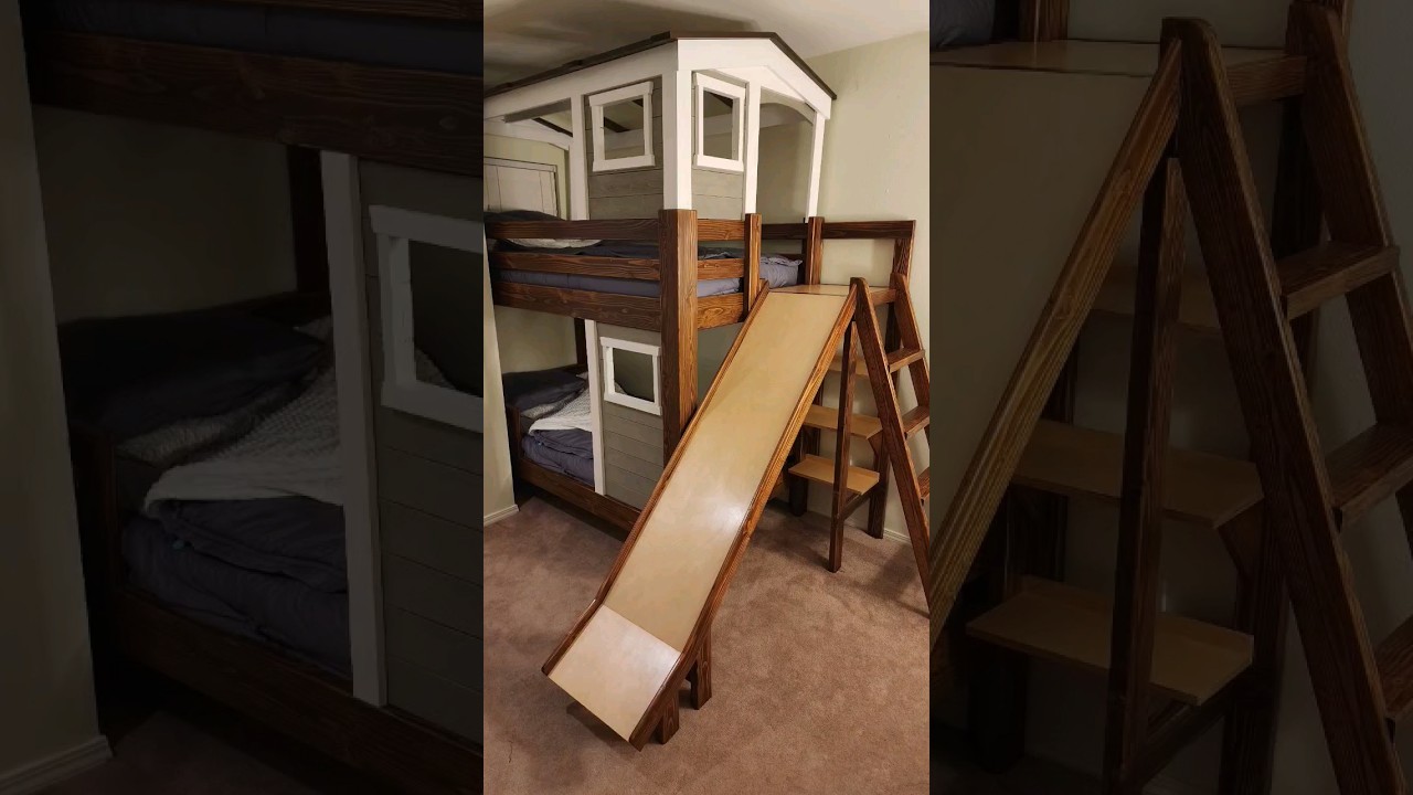 Bunkbed with a slide I wanted as a kid!  #woodworking #bunkbed #diy