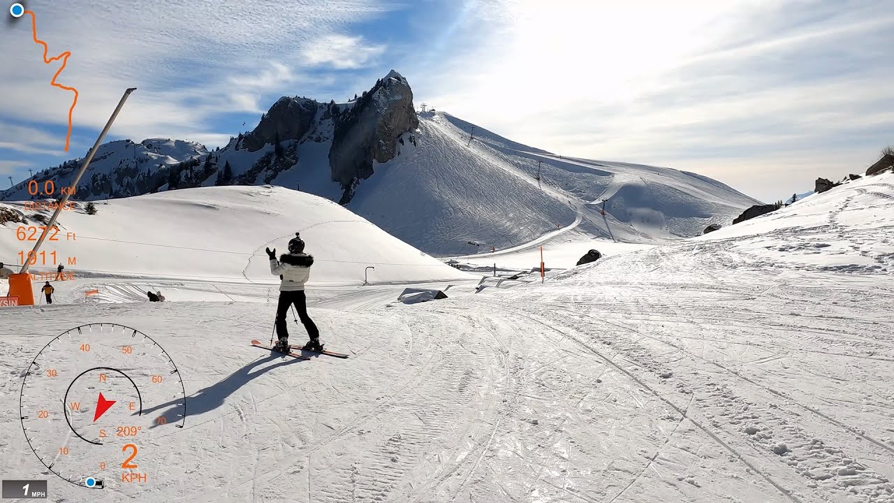 [4K] Skiing Leysin, Red Tête d'Aï to Leysin-Berneuse, Vaud Switzerland, GoPro HERO9 GPS Telemetry