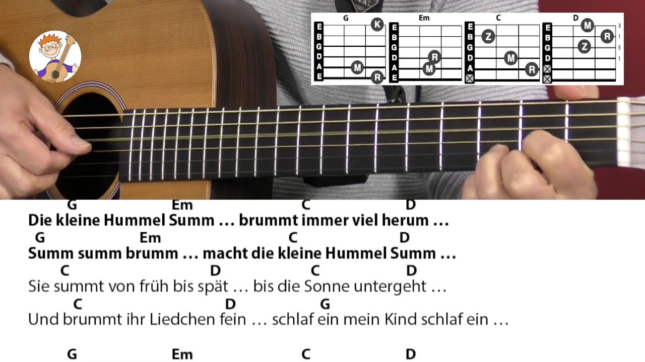 Die kleine Hummel Summ von Jürgen Fastje, Schlaflied, Akkorde & Text für Gitarre zum Mitspielen