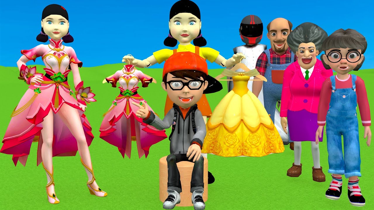 Scary Teacher 3D vs Squid Game Choose an Outfit for the Squid Doll Nice or Error 5 Times Challenge