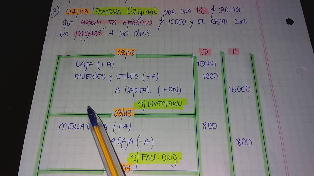 Registración Contable en libro diario. Inicio y Factura Original (video 3)