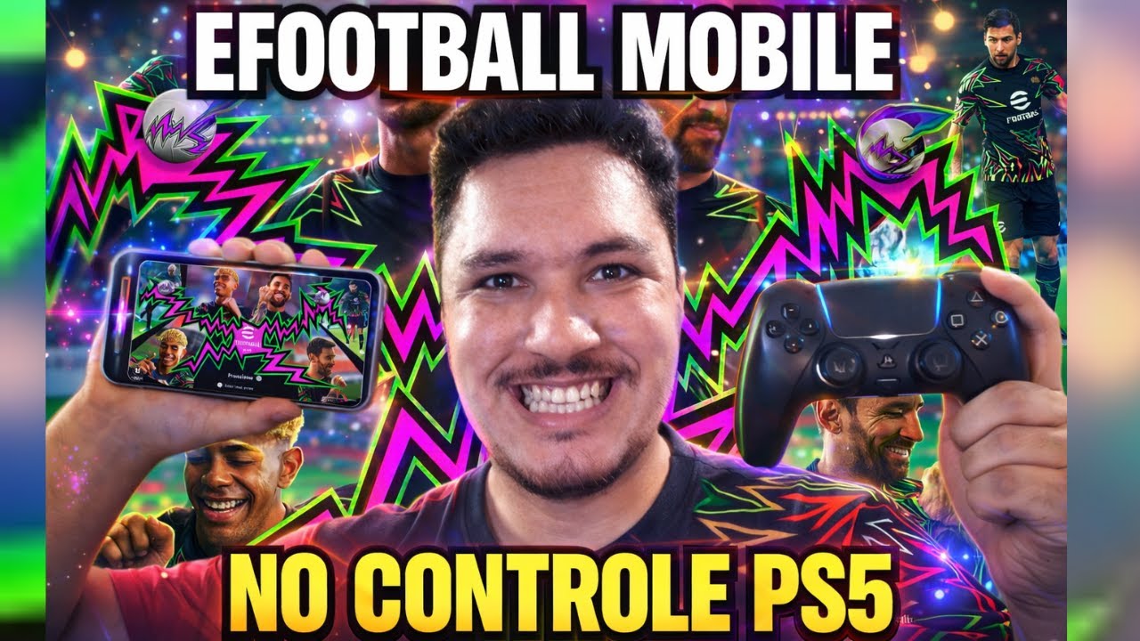 JOGUEI EFOOTBALL MOBILE COM CONTROLE DE PS5, APRENDA COMO FAZER!!!