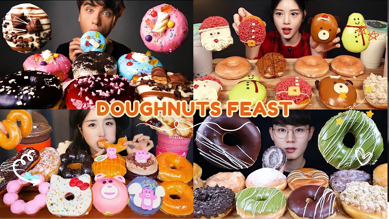 Doughnuts Mukbang ASMR - Satisfying Sugar Rush! Krispy Kreme Dunking Donuts Homemade Doughnuts 🍩