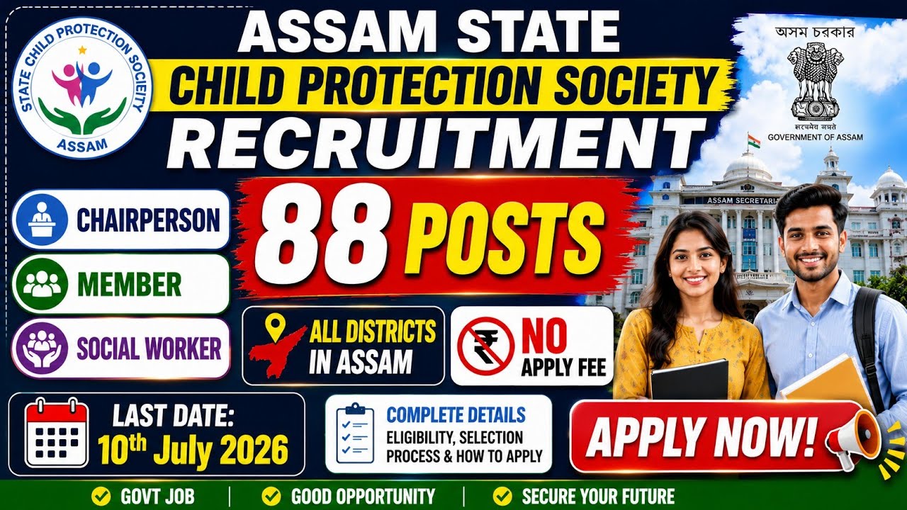 Assam State Child Protection Society Recruitment 2026 | Chairperson, Member & Social Worker | SCPS 