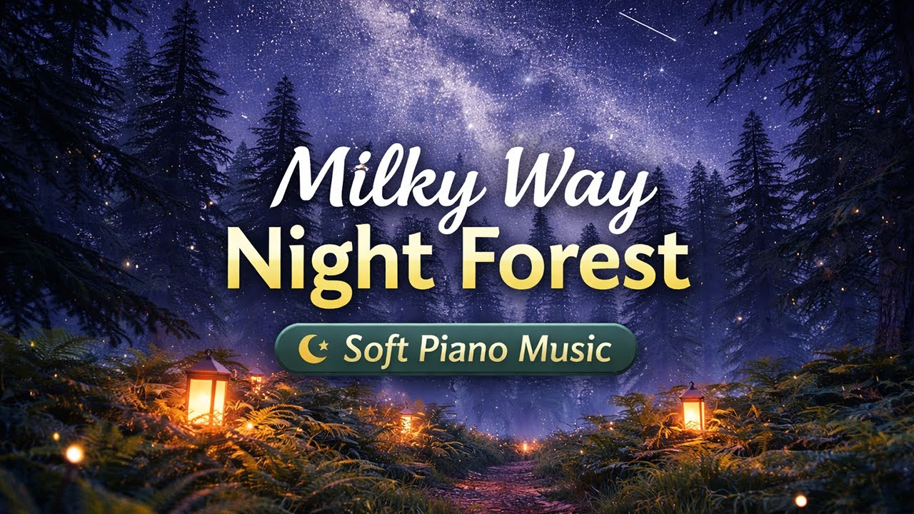 Milky Way Night Forest 🌌 Soft Piano Music with Shooting Stars for Sleep & Relaxation