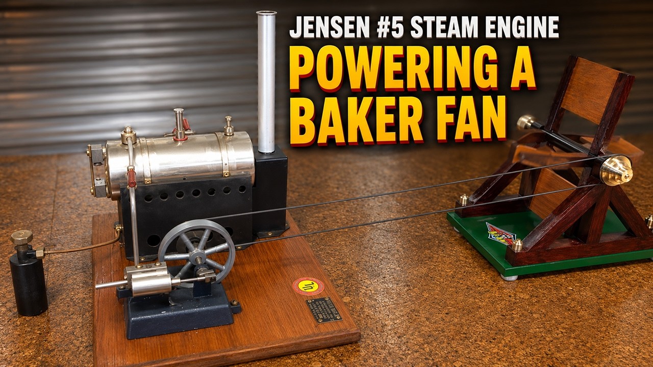 Jensen #5 Model Steam or Toy Steam Engine under load running a Baker Fan