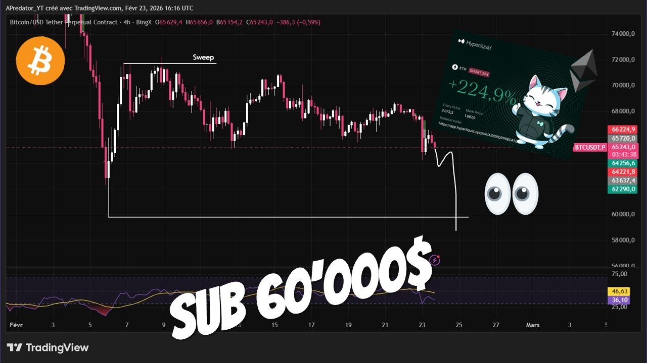 Bitcoin bientôt sub 60'000$??? La tendance baissière se poursuit!