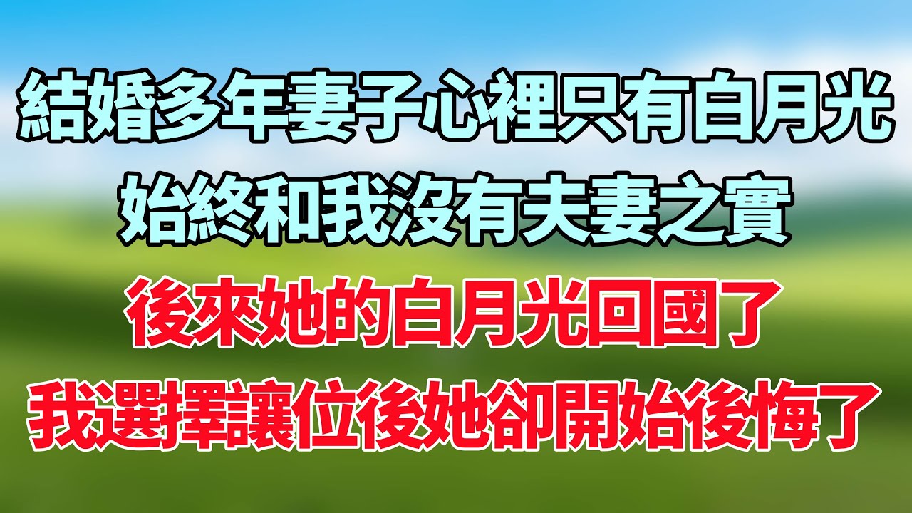 結婚多年妻子心裡只有白月光，始終和我沒有夫妻之實，後來她的白月光回國了，我選擇讓位後她卻開始後悔了！#小说推荐 #一口气看完