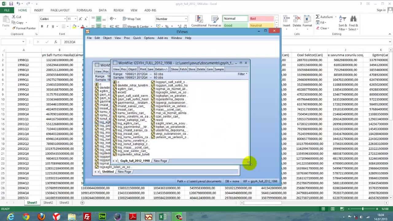 Eviews Seri Oluşturma ve Excel'den Veri Atma