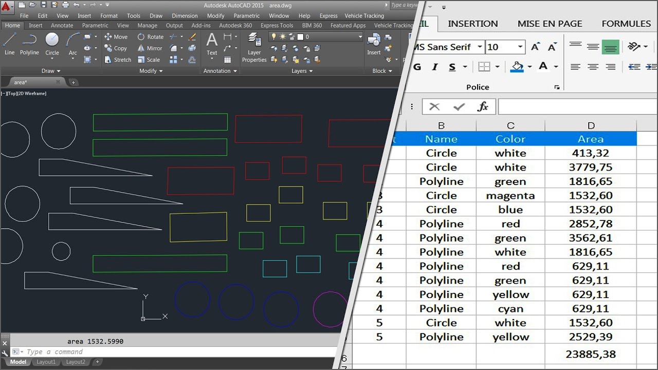 طريقة استخراج المساحات دفعة واحدة من برنامج Autocad  الى Excel + حل مشكلة التعرف على الأرقام
