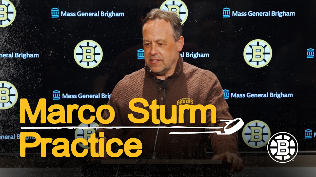 Marco Sturm talks after the Bruins skate at Warrior Ice Arena