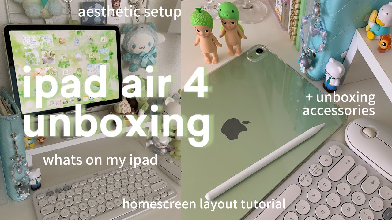 ipad air 4 unboxing 🍈 aesthetic setup & tour + accessories | (green) 