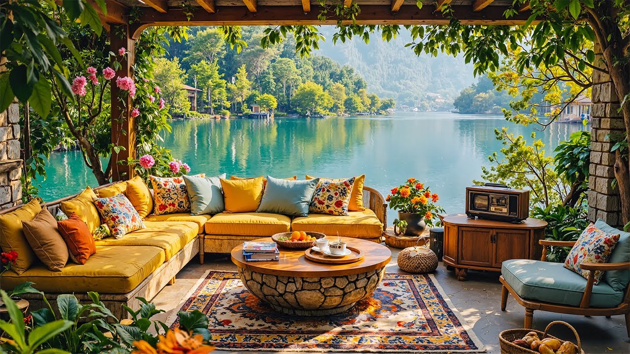 Soothing Jazz to Enjoy the Summer Atmosphere at Relaxing Lakeside Cafe for Uplifting the Day