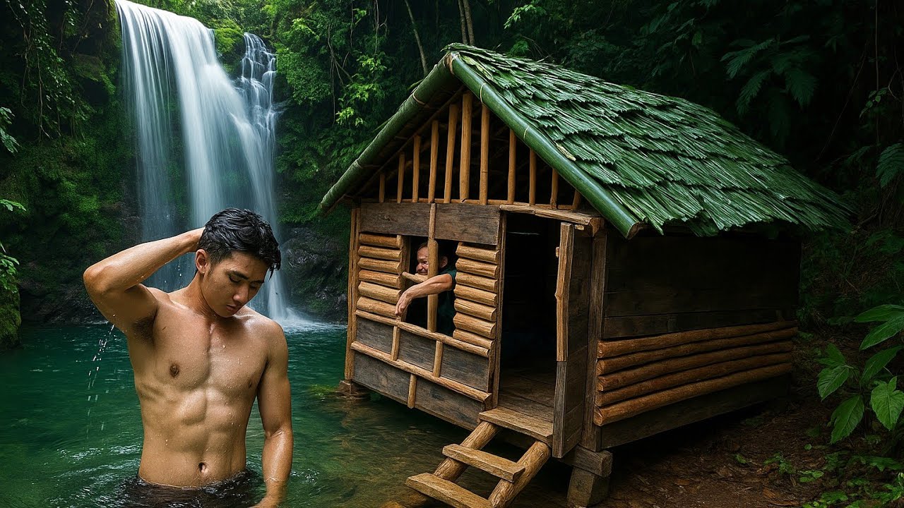 build a house on a waterfall, cool and relaxing in the forest