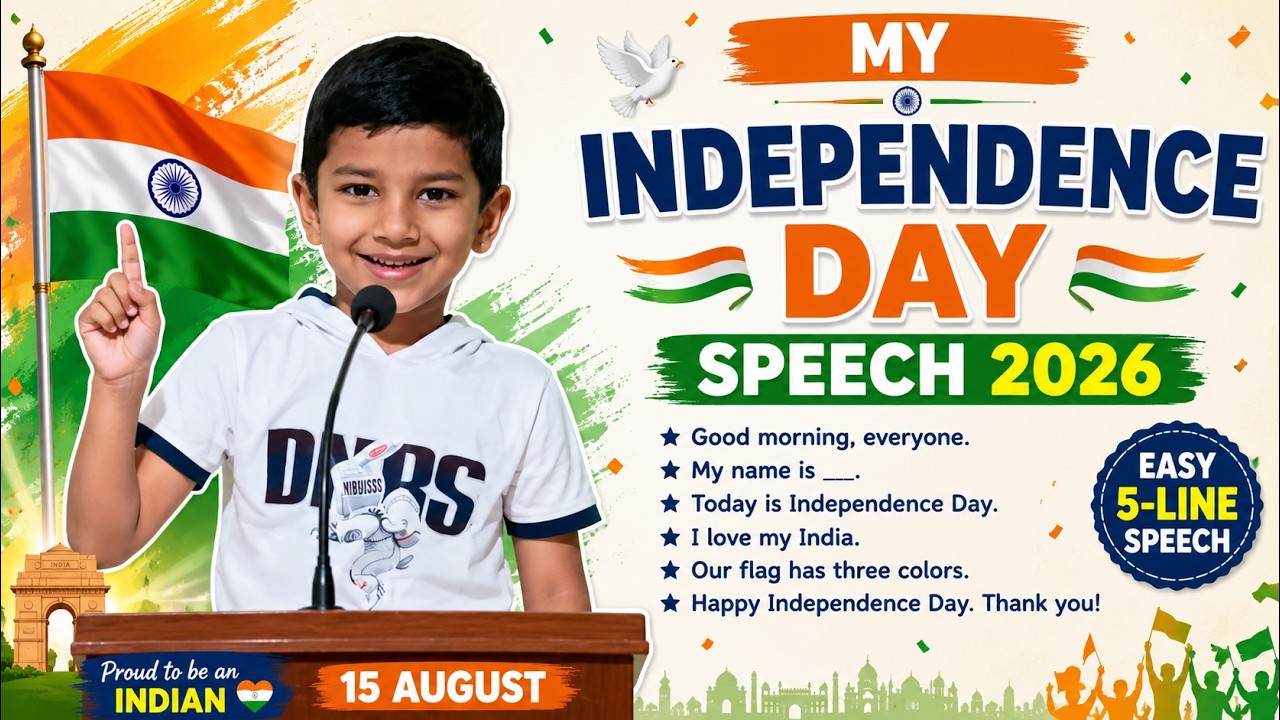 Independence Day Speech for Kids in English | Easy 5-Line Speech 15 August Speech UKG, LKG & Nursery