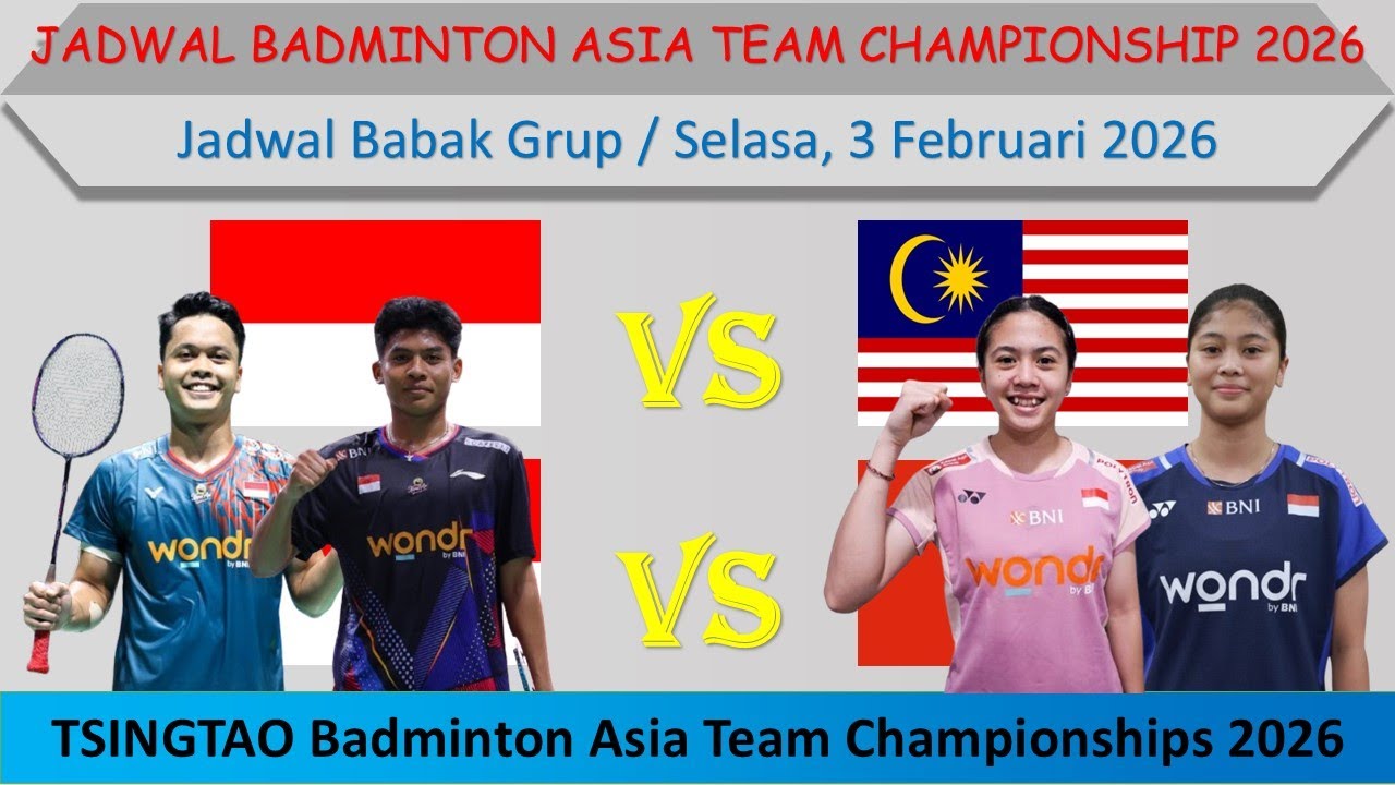 Jadwal Badminton Asia Team Championship 2026 Hari Ini │ Indonesia vs Malaysia │