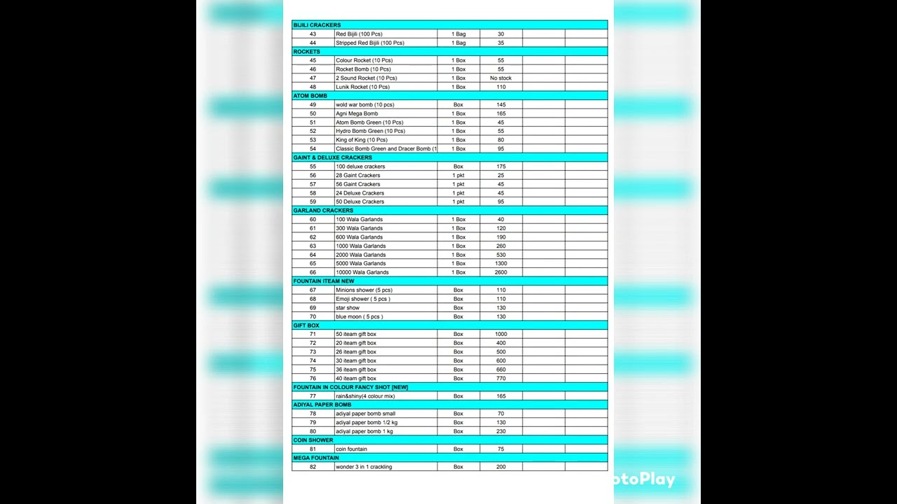 Sivakasi crackers price list 2022