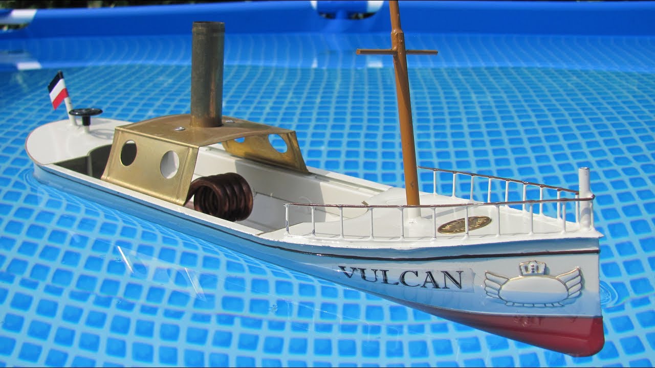 Unfortunate maiden voyage: Vulcan steam powered pop-pop boat by Tucher & Walther.