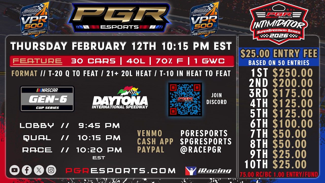 PGR eSports Intimidator Superspeedway Series | Daytona | 2/12/26 | PGR eSports