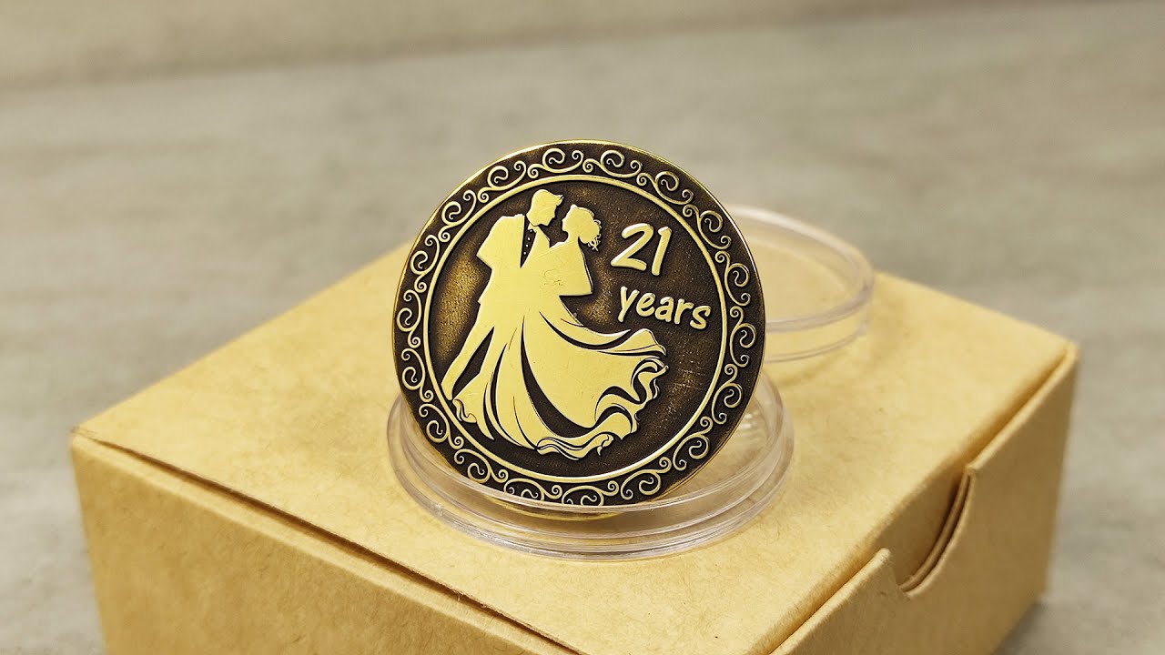 21st Wedding Anniversary Brass Coin – Personalized Gift for Couples
