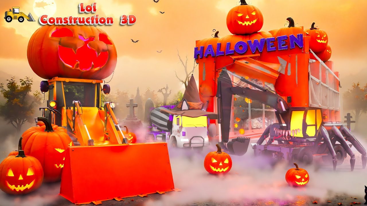 Excavator Build a Spooky Halloween Park! 🎃👻  CONSTRUCTION VEHICLES