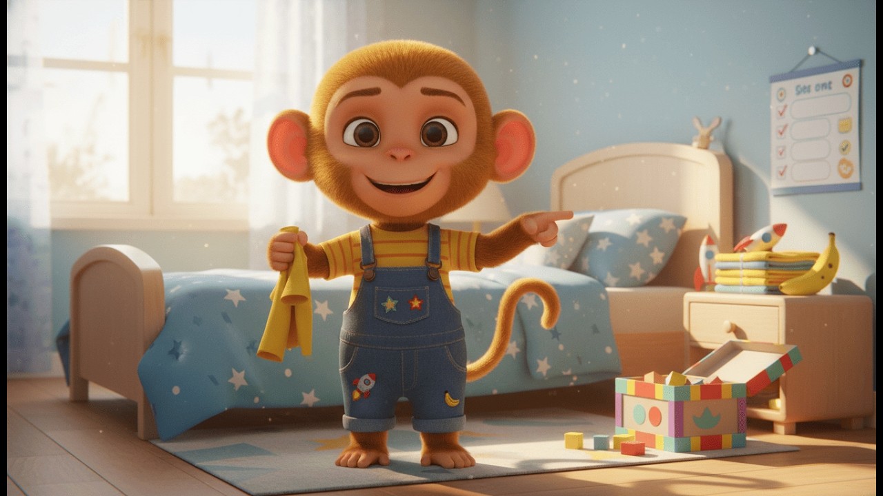 Sunny the monkey tidies up: Neatness habits for preschoolers after waking up