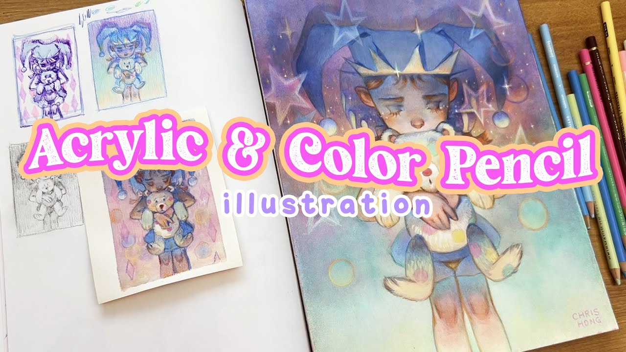 My new favorite way to paint?👀 Using acrylics like watercolors! Mix media illustration process ✍️