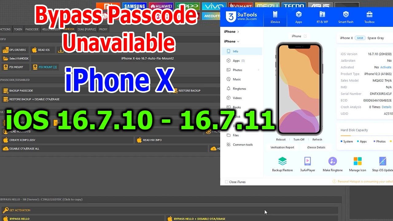 Bypass Passcode, unavailable iPhone X iOS 16.7.10-16.7.11 via UnlockTool