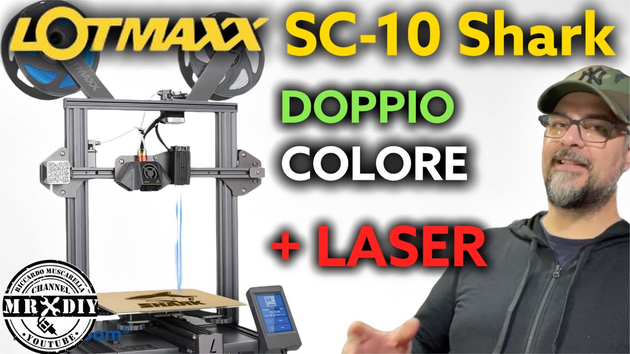 Lotmaxx Sc-10 Shark. Stampante 3D doppio colore con incisore laser. Piatto autolivellante