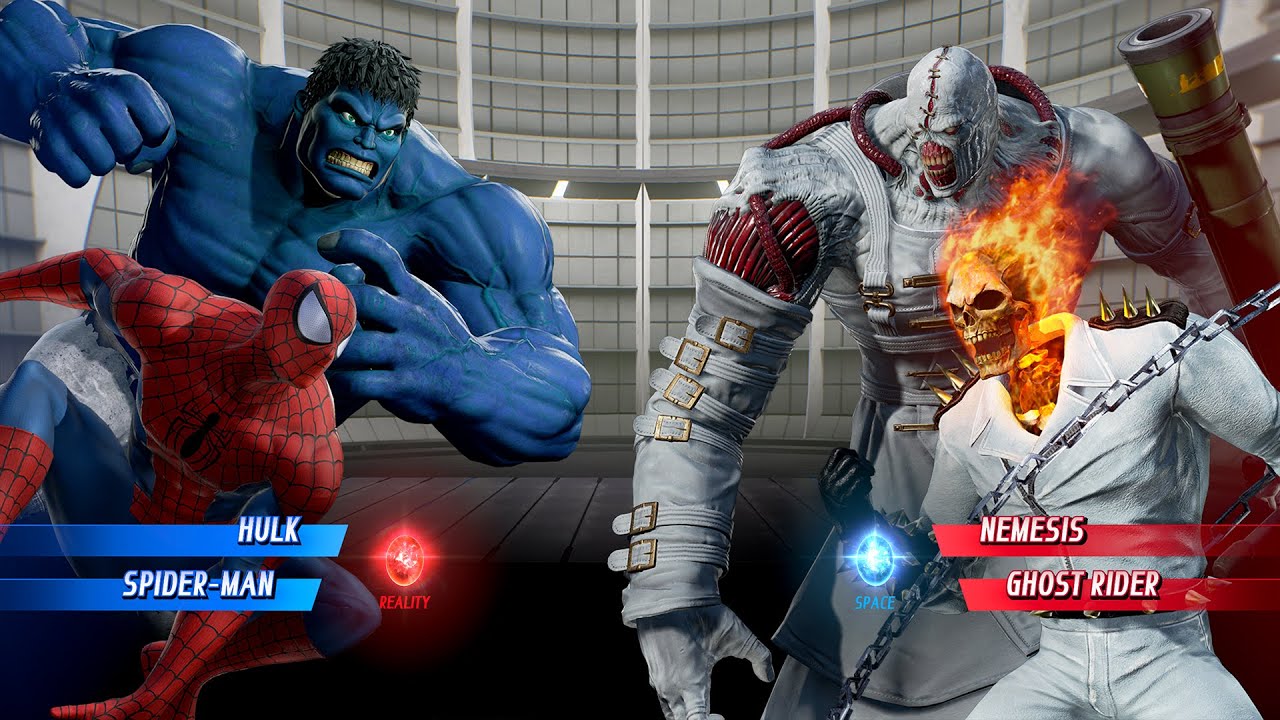 Человек-паук и Синий Халк против Призрачного гонщика и Немезиды (Белый) — Marvel vs Capcom Infini...