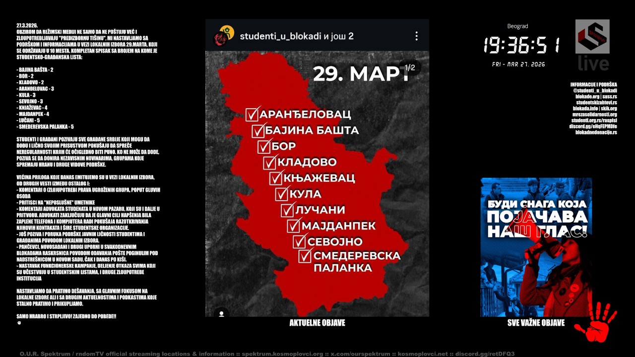 LOKALNI IZBORI I AKTUELNOSTI 27.3.2026. KULA, S.PALANKA, B.BA&Scaron;TA, KLADOVO, LUČANI, ARANĐELOVAC, BOR