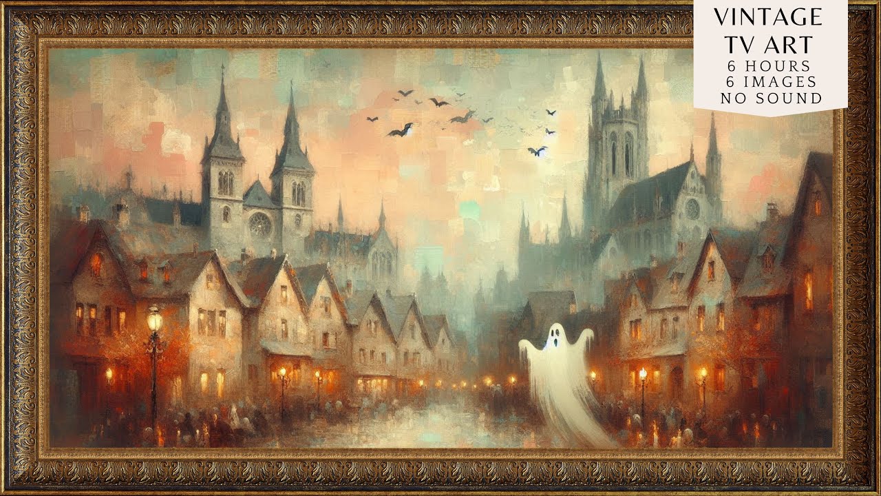 Halloween Vintage Frame TV Art Oil Painting Style | Moody Spooky Ghostly | TV Background | 6 Images