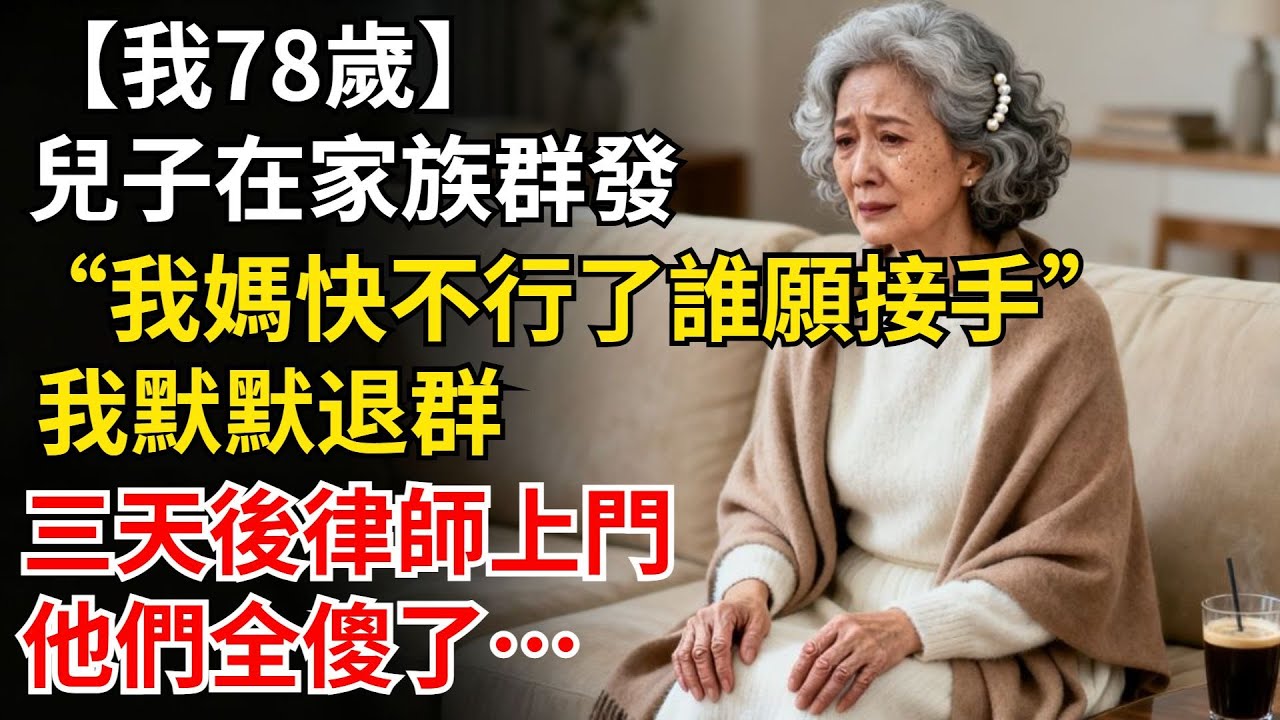我78歲，兒子在家族羣發“我媽快不行了，誰願接手？”，我默默退羣，三天後律師上門，他們全傻了…#晚年生活#人生智慧#家庭關係#親子教育#情感故事