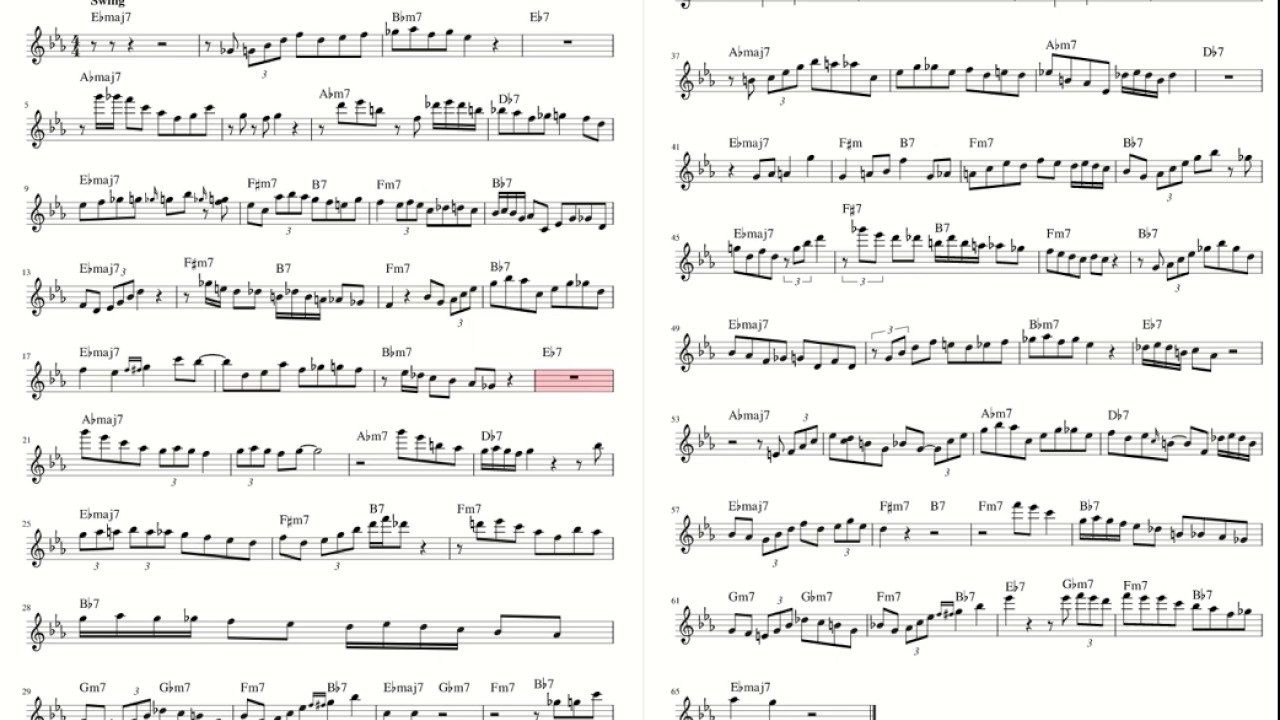 Four Miles Davis. Red Garland piano solo transcription