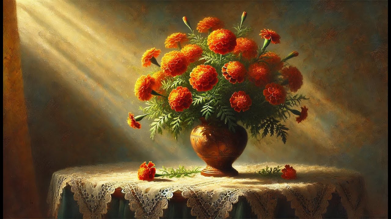 Marigold Still Life Oil Painting | Classical TV Art Display | 4K Floral Ambience | 1 Hour Loop