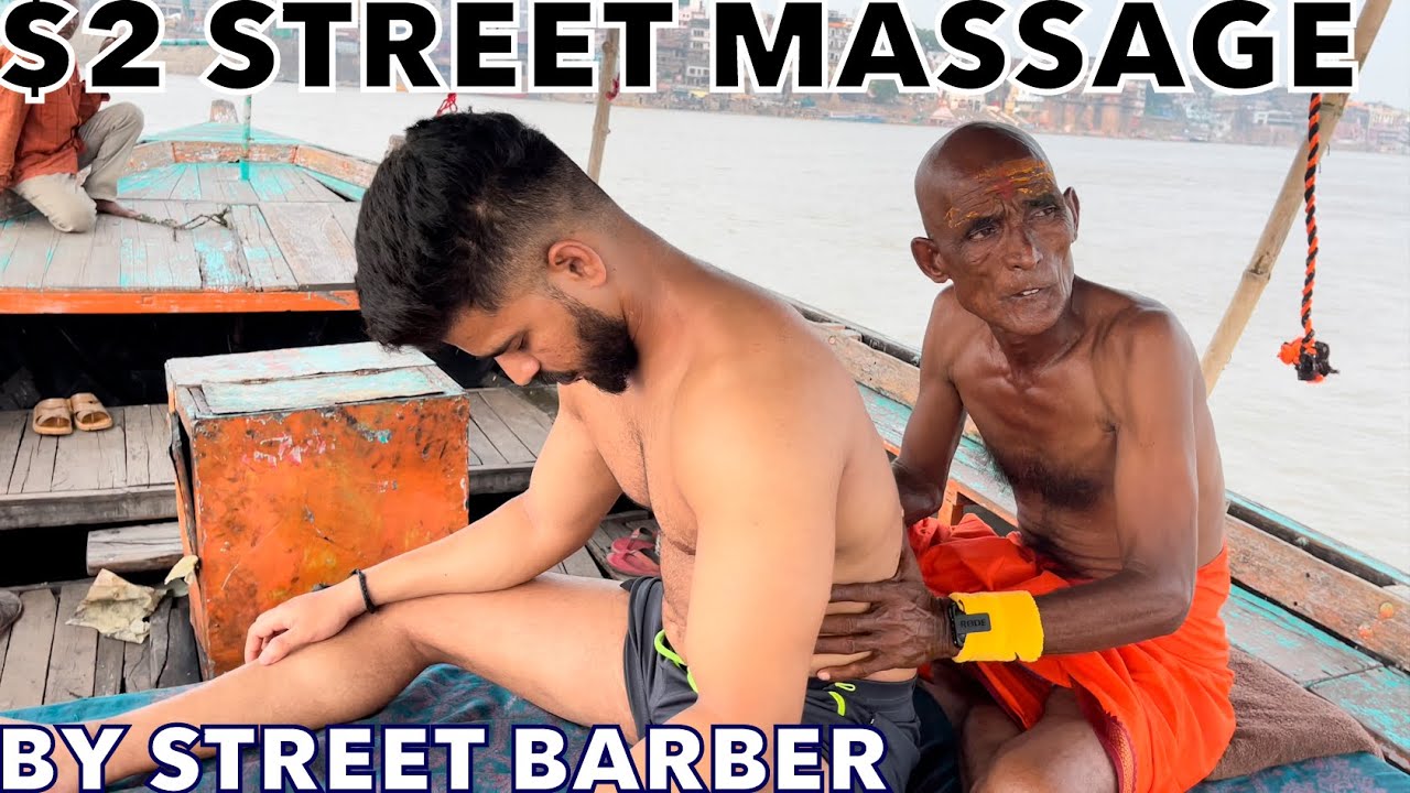 $2 World’s Best Energetic Street Massage | Indian Street Barber Baba Chamunda