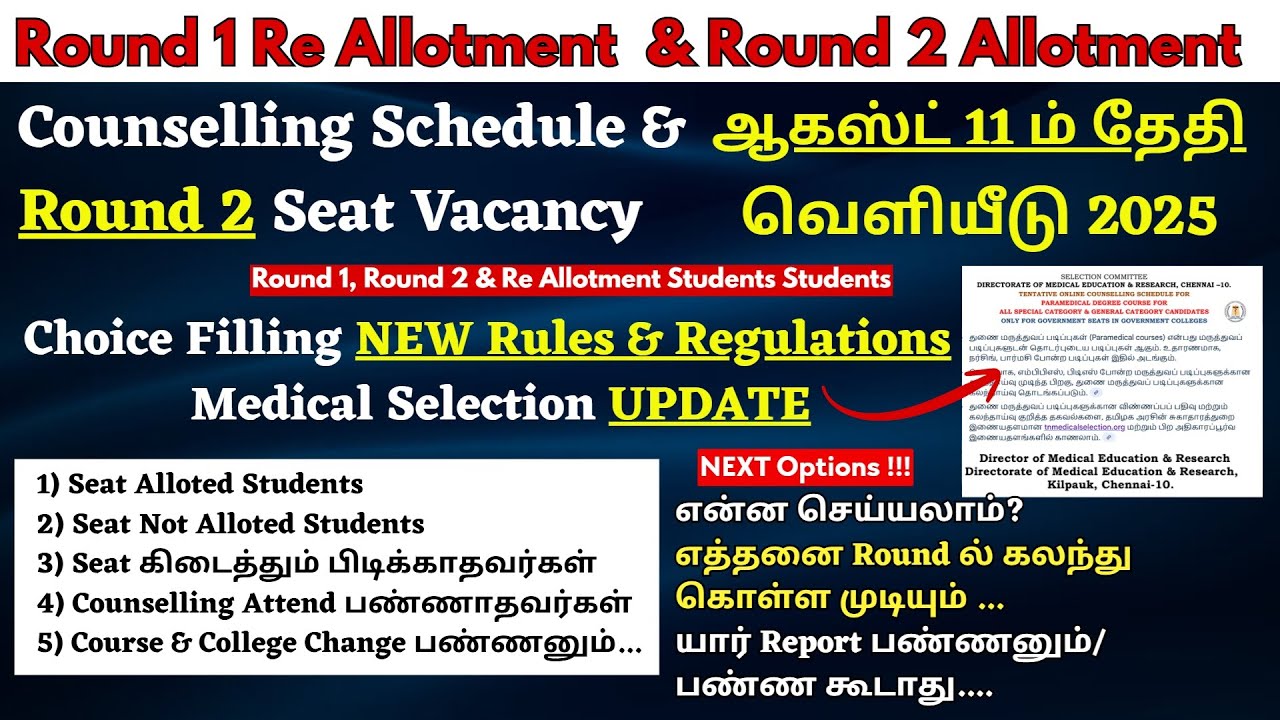 🔔Aug 11th  Round 2 Counselling Schedule & Seat Matrix Released |Choice Filling Rules & Regulations💯