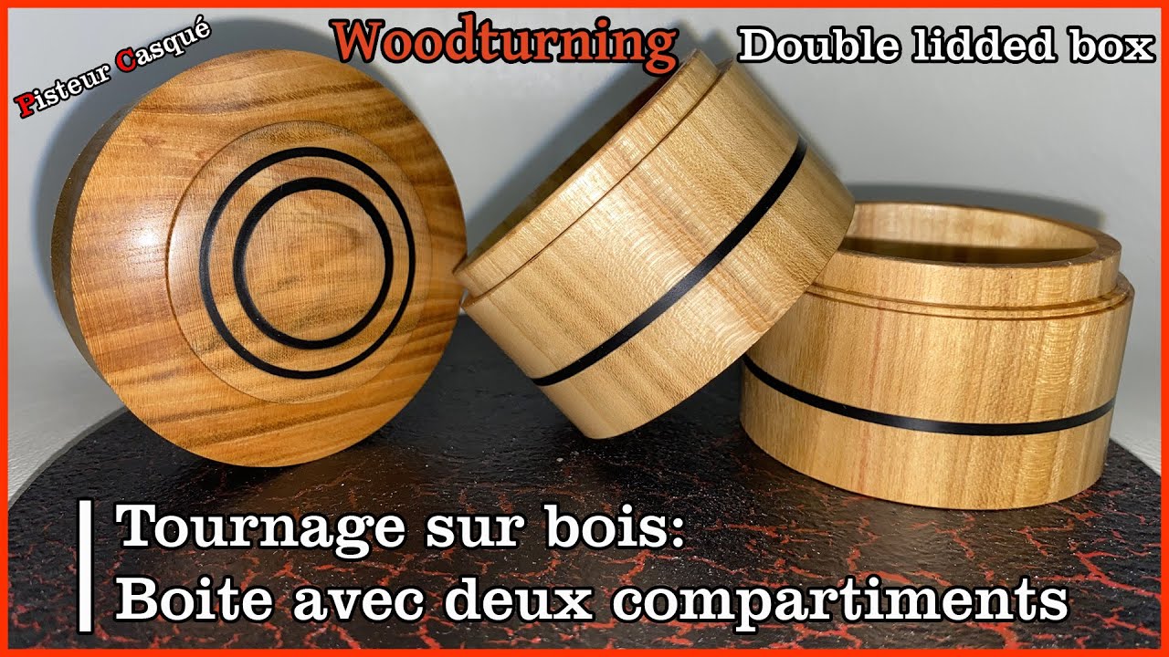 tournage sur bois: faire une boite double, à deux étages, woodturning double liddedbox and milliput