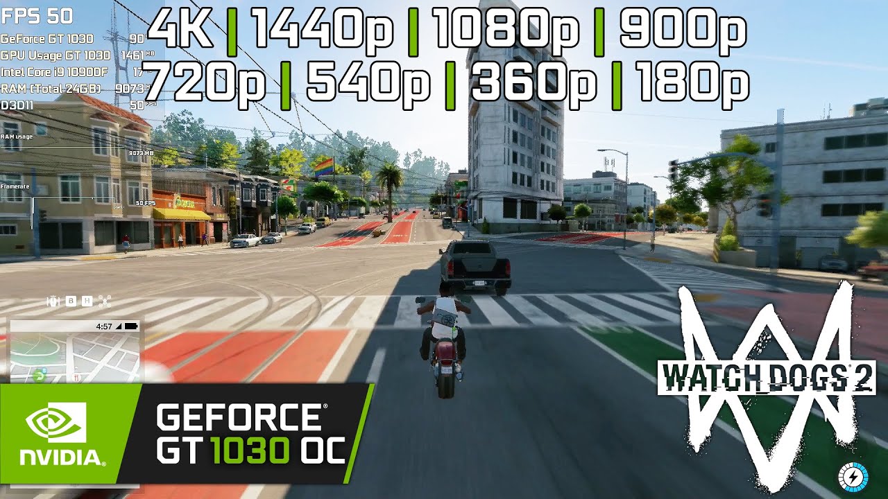 GT 1030 OC | Watch Dogs 2 - 4K, 1440p, 1080p, 900p, 720p, 540, 360p, 180p