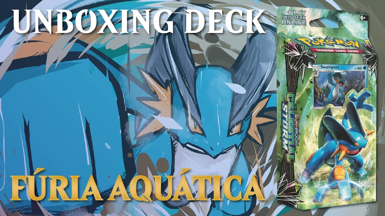 Unboxing Deck Tem&aacute;tico F&uacute;ria Aqu&aacute;tica Pok&eacute;mon TCG Sol e Lua Tempestade Celestial