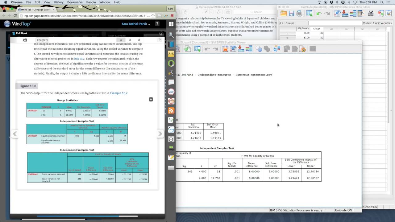 SPSS t test data entry demo