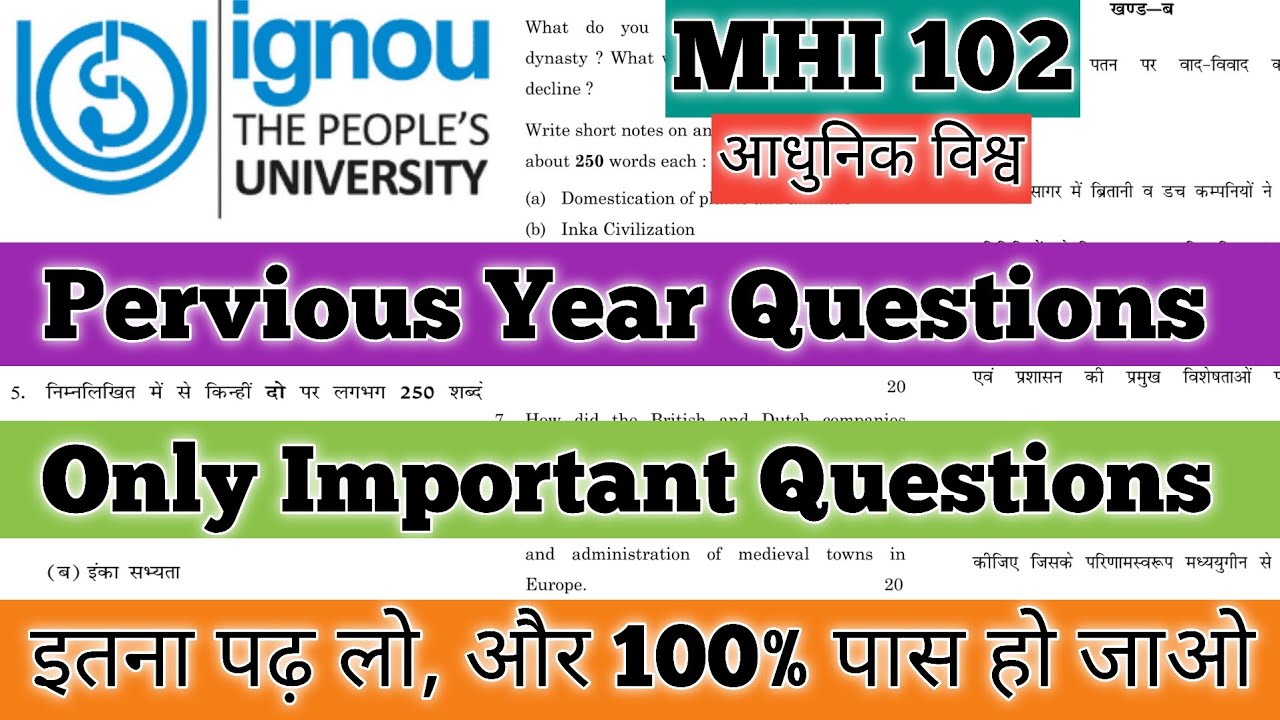 MHI 102 Important Questions June 2026 IGNOU MA History MHI 102 Pervious Year Question Paper IGNOU 