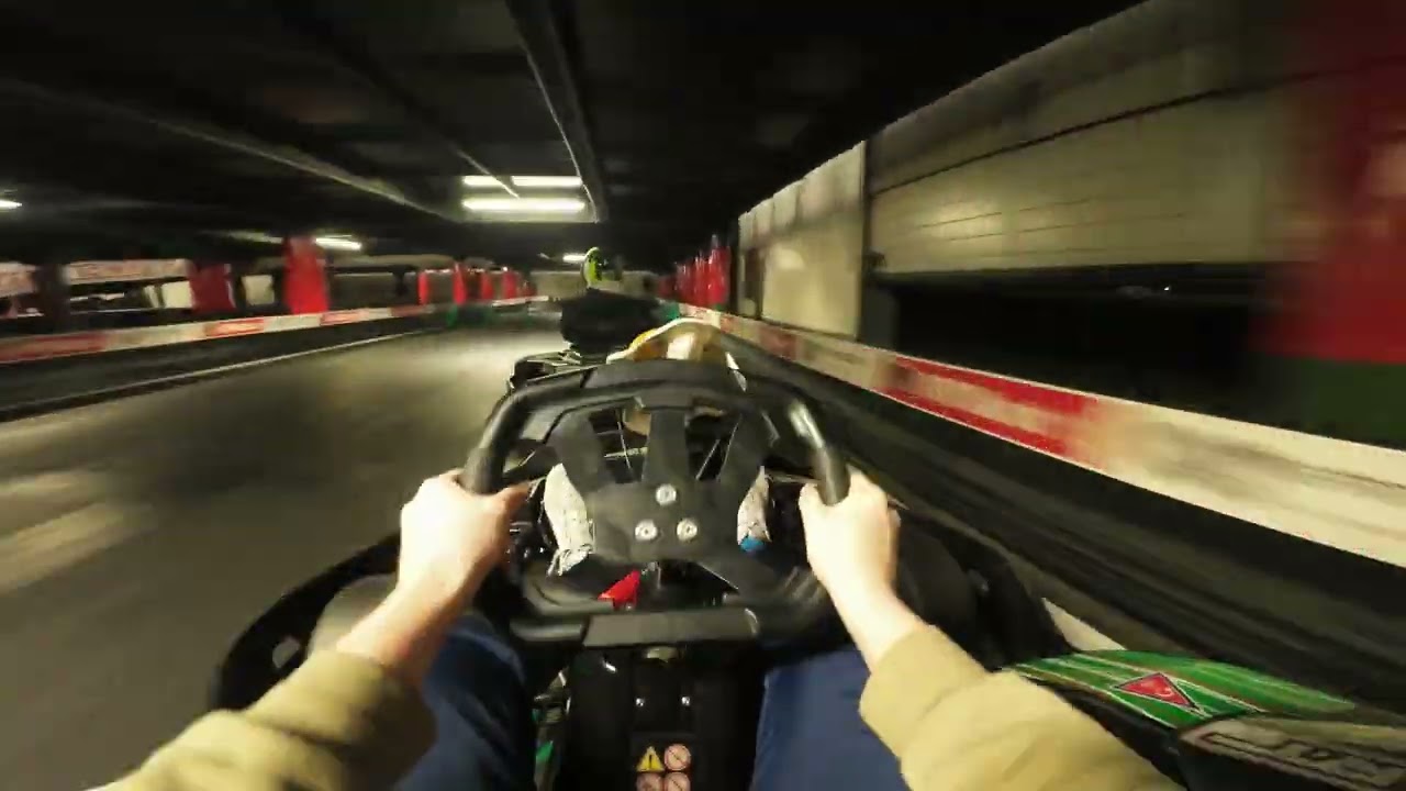 Intense indoor karting battle
