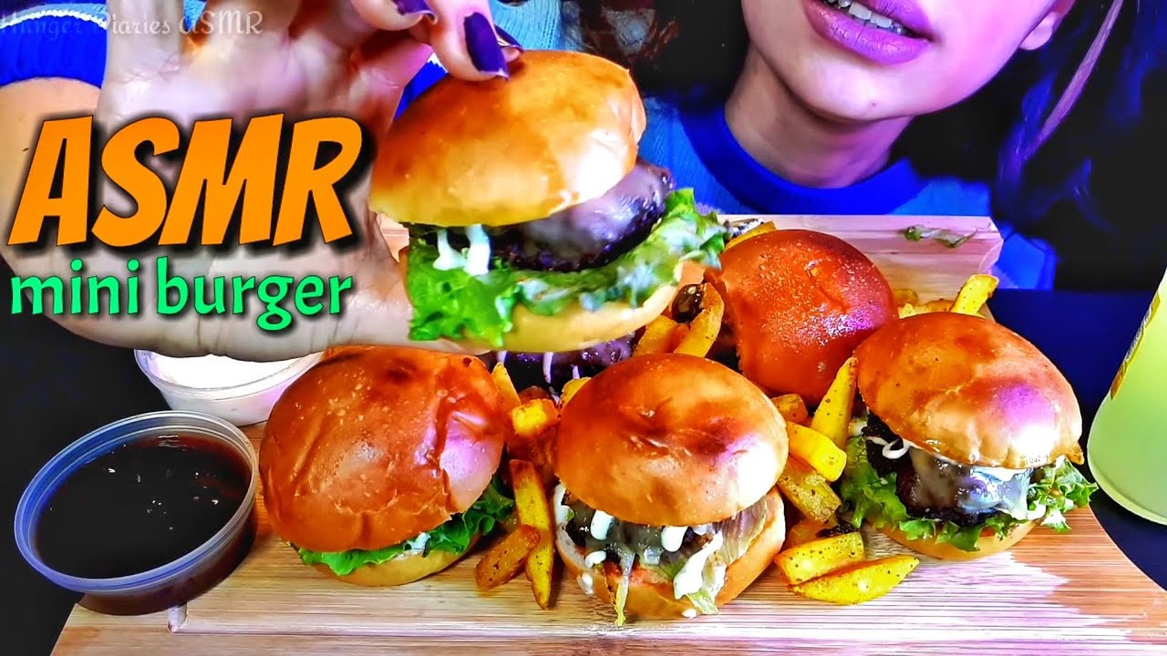 تحدي اكل 8 ميني بركر بالجبنه/8Mini burger&fries challenge, ASMR