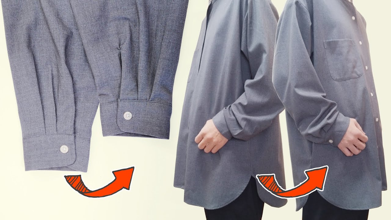 スラッシュパイピング 　シャツの袖を短くお直し、ビッグサイズのシャツが着れるように。