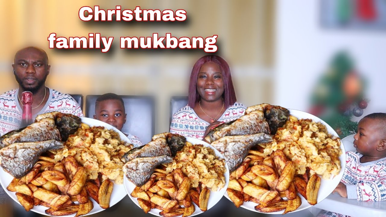 MASSIVE FAMILY MUKBANG | CHRISTMAS BREAKFASTS MUKBANG | FRIED PLANTAIN, FRIED EGG AND FISH