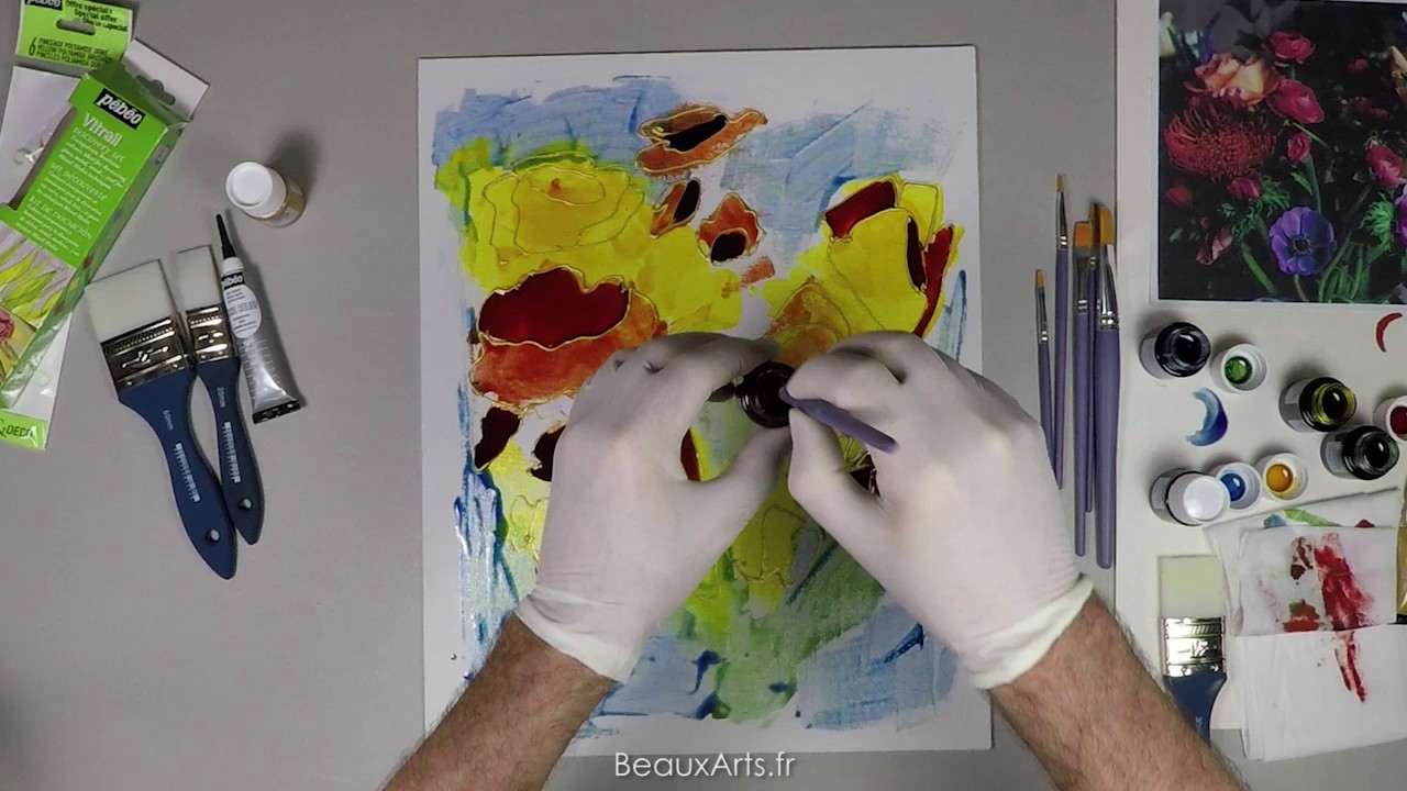 La peinture Vitrail avec un bouquet