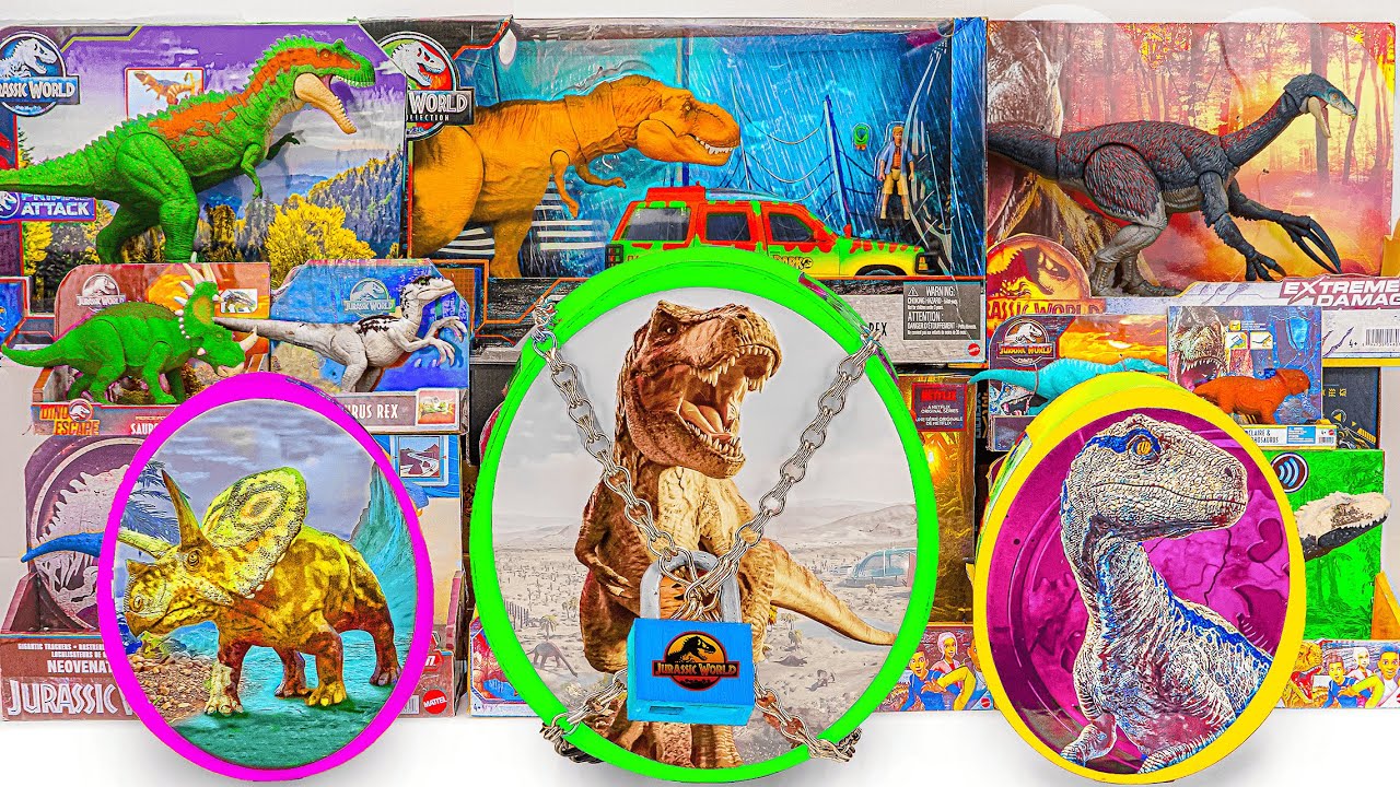 Jurassic World Unboxing Review | Giant Dinosaur Egg Lock ,T-rex Escape Pack, Therizinosaurus | ASMR