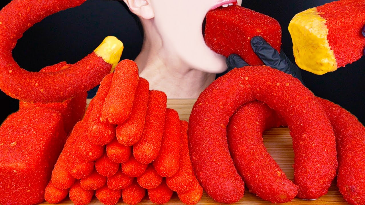 ASMR CHEESY HOT CHEETOS KIELBASA SAUSAGE SPAM MOZZARELLA CHEESE STICKS MUKBANG 소세지 먹방 EATING SOUNDS